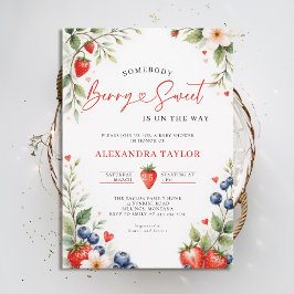 Berry Sweet Botanical Berries Script Baby Shower Kaart