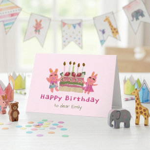 Berry Sweet Bunnies Baby Roze Kinderverjaardag  Kaart