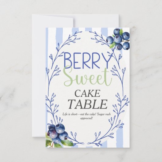 Berry Sweet CAKE TABLE blueberry  Sign  Kaart (Achterkant)