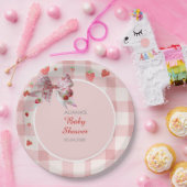 Berry Sweet Checkered Pink Coquette Baby shower Papieren Bordje (Feest)