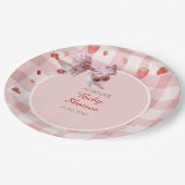 Berry Sweet Checkered Pink Coquette Baby shower Papieren Bordje (Gekanteld)