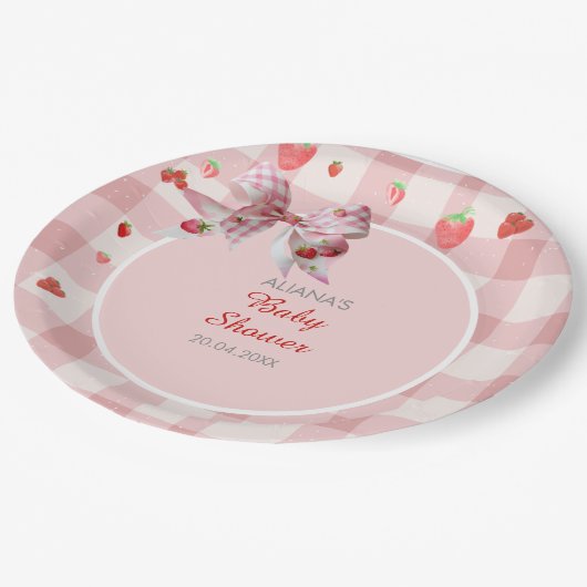 Berry Sweet Checkered Pink Coquette Baby shower Papieren Bordje (Gekanteld)