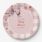 Berry Sweet Checkered Pink Coquette Baby shower Papieren Bordje (Voorkant)