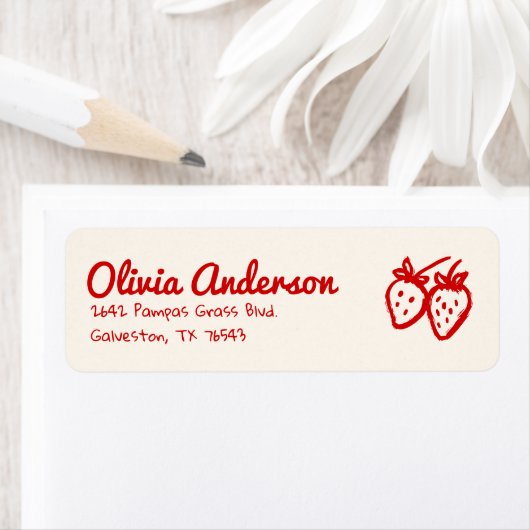 Berry Sweet Cream Drawn Aardbeien Baby shower Etiket (Insitu)