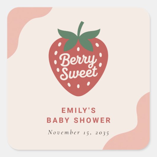 Berry Sweet Cute Baby Shower Vierkante Sticker (Voorkant)