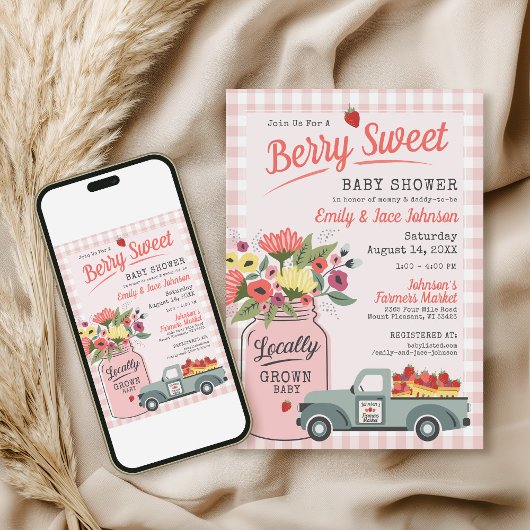 Berry Sweet Digital Farmers Market Baby shower Kaart