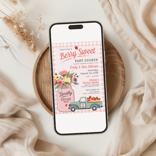Berry Sweet Digital Farmers Market Baby shower Kaart