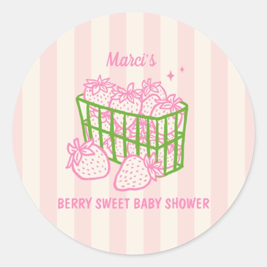 Berry Sweet Doodle Pink Green Girl Baby Shower Ronde Sticker (Voorkant)