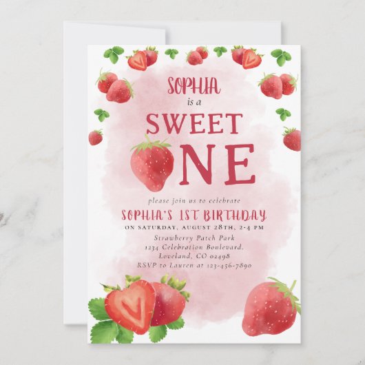 Berry Sweet Een 1e Verjaardag Aardbei Schattige Kaart (Voorkant)