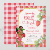 Berry Sweet EERSTE Aardbei Verjaardag Meisje Party Kaart (Voorkant / Achterkant)