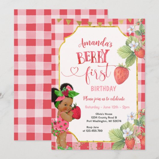 Berry Sweet EERSTE Aardbei Verjaardag Meisje Party Kaart (Voorkant / Achterkant)