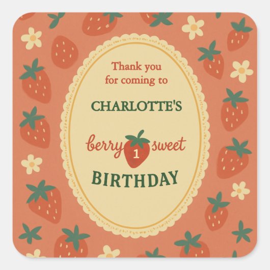 Berry Sweet eerste verjaardag dank je wel Vierkante Sticker (Voorkant)