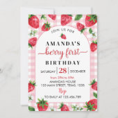 Berry Sweet Eerste Verjaardag Uitnodiging Aardbei (Voorkant)