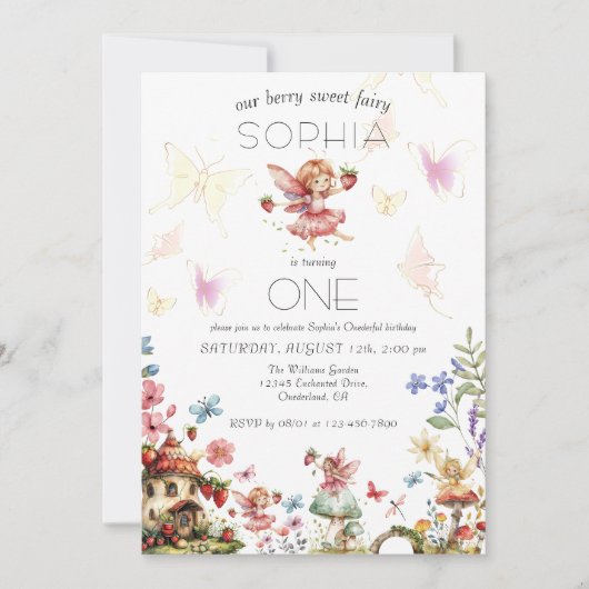 Berry Sweet Fairy Magic Aardbeientuin Verjaardag Kaart (Voorkant)