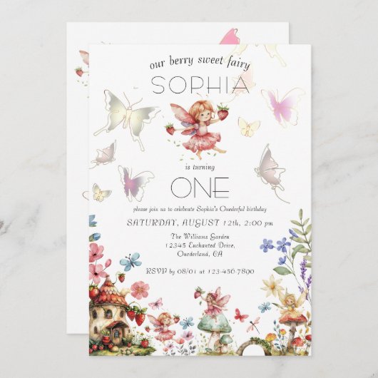 Berry Sweet Fairy Magic Aardbeientuin Verjaardag Kaart (Voorkant / Achterkant)