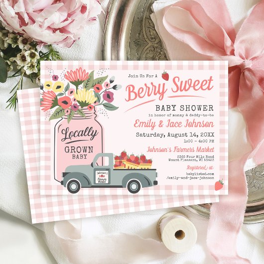Berry Sweet Farmers Market Baby Girl Shower Kaart