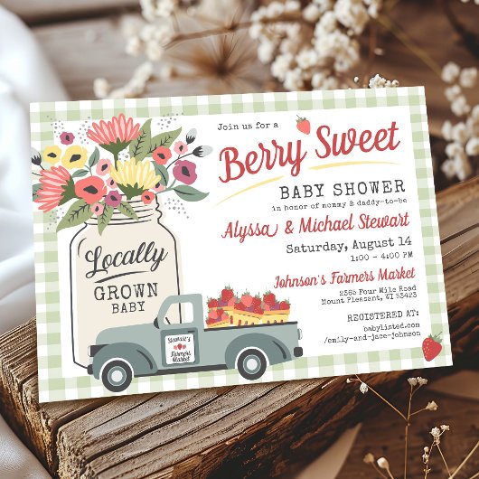 Berry Sweet Farmers Market Gingham Boy Baby Shower Kaart