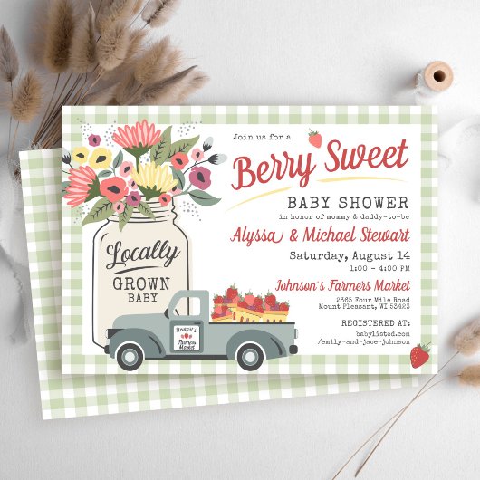 Berry Sweet Farmers Market Gingham Boy Baby Shower Kaart