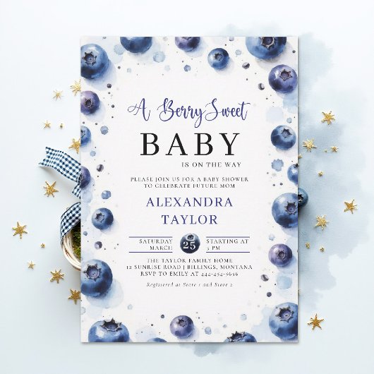 Berry Sweet Farmhouse Chic Blueberries Baby Shower Kaart