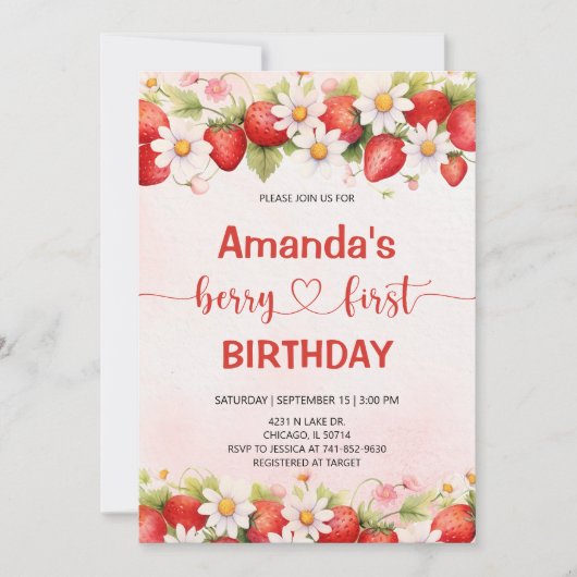 Berry Sweet First Birthday Kaart (Voorkant)