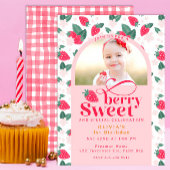 Berry Sweet First Birthday Photo Invitation Kaart