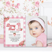 Berry Sweet First Birthday Photo – Straberry party Kaart