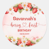Berry Sweet First Birthday Ronde Sticker (Voorkant)