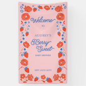 Berry Sweet Floral Aardbei Welkom Baby shower Spandoek (Verticaal)