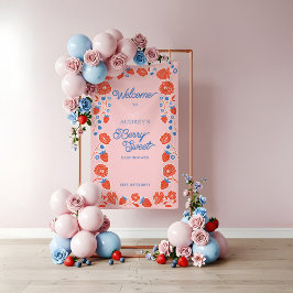 Berry Sweet Floral Aardbei Welkom Baby shower Spandoek
