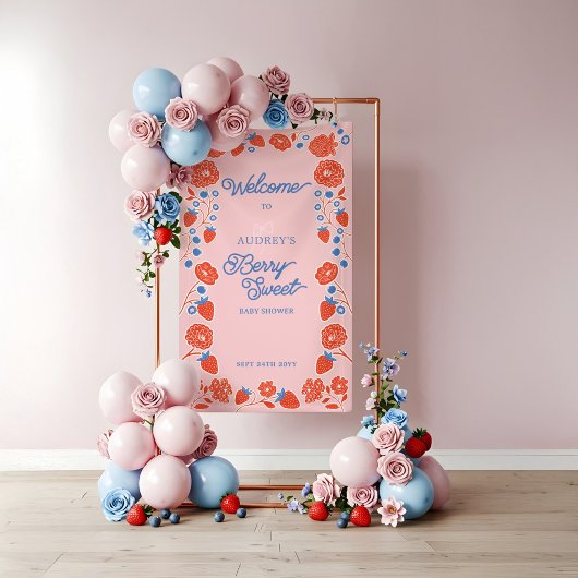 Berry Sweet Floral Aardbei Welkom Baby shower Spandoek