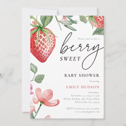 Berry Sweet Floral Baby shower Invitation Kaart (Voorkant)