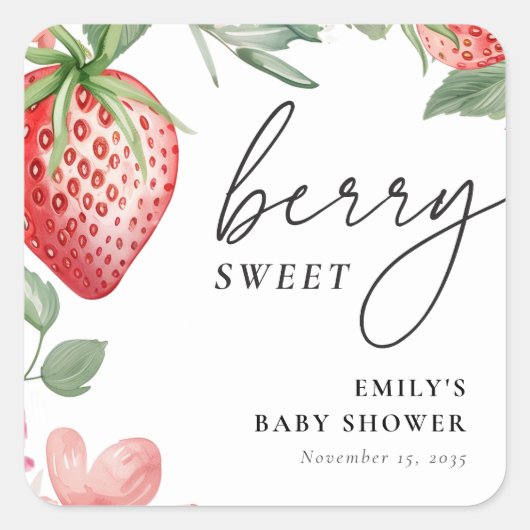 Berry Sweet Floral Baby shower Vierkante Sticker (Voorkant)