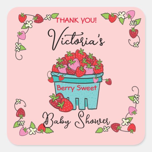 Berry Sweet Fruit Basket Baby shower Vierkante Sticker (Voorkant)