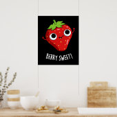 Berry Sweet Funny Strawberry Pun Dark BG Poster (Keuken)