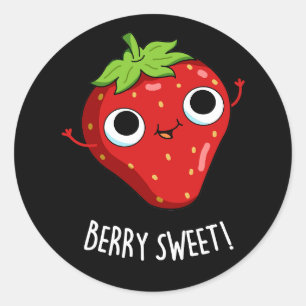 Berry Sweet Funny Strawberry Pun Dark BG Ronde Sticker