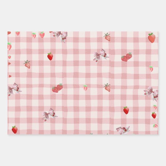 Berry Sweet Geruit patroon boog Coquette Inpakpapier Vel (Voorkant 3)