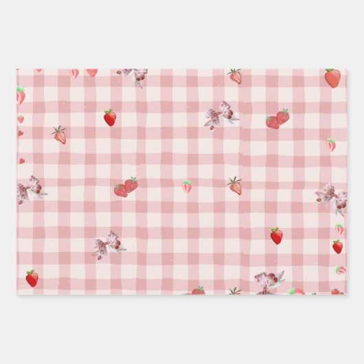 Berry Sweet Geruit patroon boog Coquette Inpakpapier Vel (Voorkant)