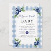 Berry Sweet Gingham Blue Farm Chic Baby Shower Kaart (Voorkant)