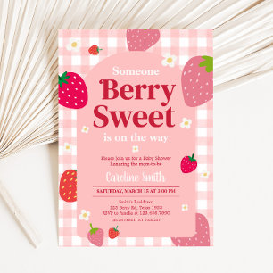 Berry Sweet Gingham Strawberry Baby shower Kaart