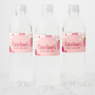 Berry Sweet Gingham Strawberry Baby shower Waterfles Etiket
