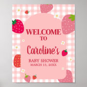 Berry Sweet Gingham Strawberry Baby shower Welkom Poster (Voorkant)