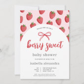 Berry Sweet Girl Pink Bow Strawberry Baby Shower Kaart (Voorkant)