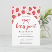 Berry Sweet Girl Pink Bow Strawberry Baby Shower Kaart (Staand voorkant)