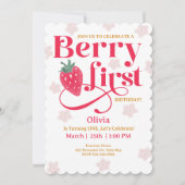 Berry Sweet Girl's 1e verjaardagsfeestje - Aardbei Kaart (Voorkant)