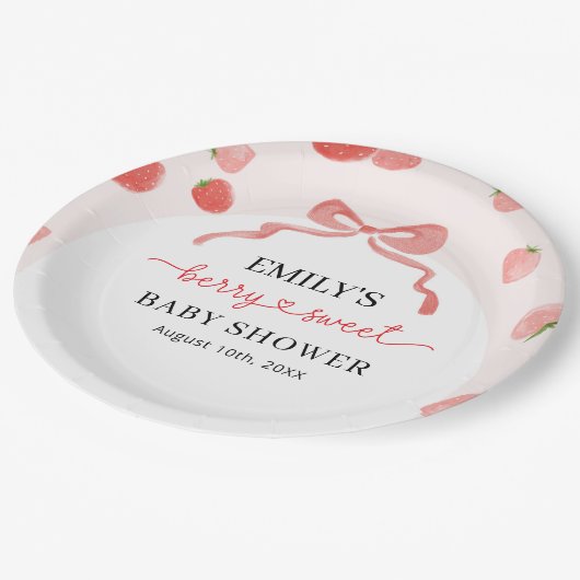 Berry Sweet Girl's Strawberry Baby shower Papieren Bordje (Gekanteld)