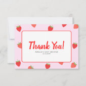 Berry Sweet Girly Strawberry Baby shower Bedankkaart (Voorkant)