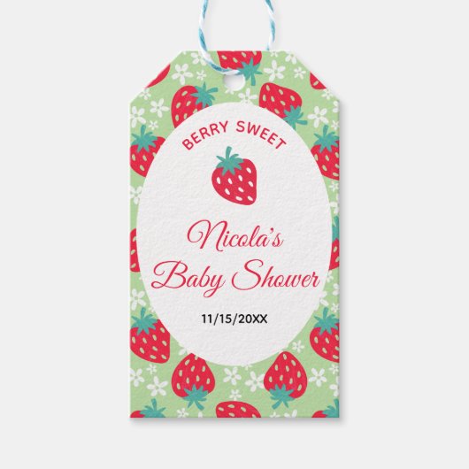 Berry Sweet Green Strawberry Baby Shower Cadeaulabel (Voorkant)