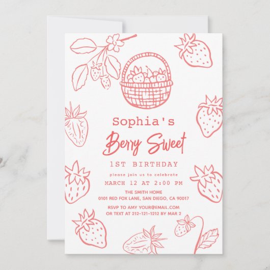Berry Sweet Hand-getrokken Starawberry 1e verjaard Kaart (Voorkant)