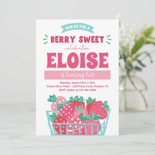 Berry Sweet Invitation | Aardbeienuitnodiging Kaart (Staand voorkant)