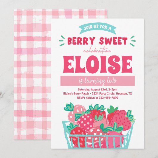 Berry Sweet Invitation | Aardbeienuitnodiging Kaart (Voorkant / Achterkant)